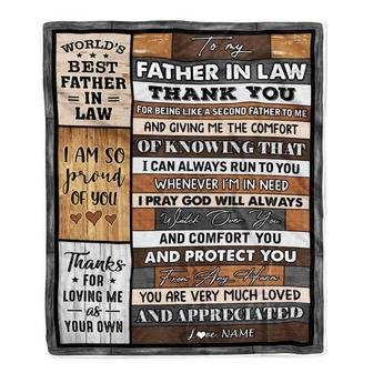To My Father In Law Blanket From Daughter In Law Wood Thank You Like A Second Father For Fathers Day Birthday Christmas Customized Bed Fleece Throw Blanket - Thegiftio UK