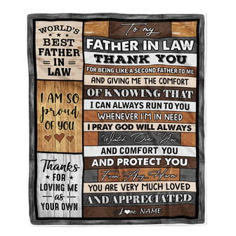 To My Father In Law Blanket From Daughter In Law Wood Thank You Like A Second Father For Fathers Day Birthday Christmas Customized Bed Fleece Throw Blanket - Thegiftio