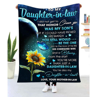 Gift For Daughter-In-Law Sunflower Butterfly Art You're Also My Daughter-In-Heart - Blanket - Thegiftio UK