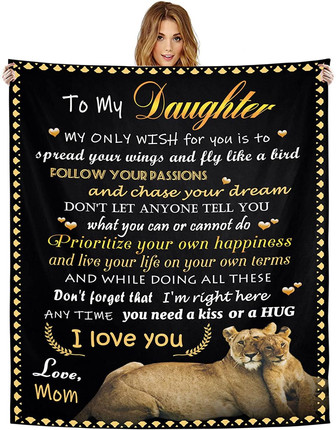 Gift To My Daughter Blanket from Mom Birthday Christmas Thanksgiving Lion Letter Printed Blanket - Thegiftio UK