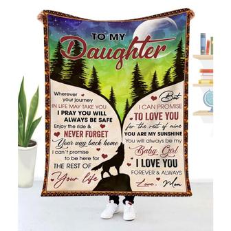Gift For Daughter Wolf Art Wherever Journey In Life May Take You From Mom - Blanket - Thegiftio UK