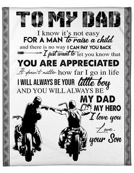 Gift For Father Blanket, Biker To My Dad I Know It's Not Easy For A Man To Raise A Child Gift From Son Fleece Blanket - Thegiftio UK