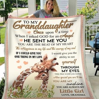 Gift For Granddaughter Giraffe Art Once Upon A Time I Asked God For An Angel He Sent Me You - Blanket - Thegiftio UK