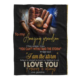 Gift For Grandson Blanket, To My Grandson Baseball Believe In Yourself Gift From Grandma Fleece Blanket - Thegiftio UK