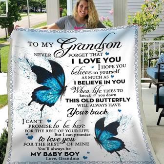 Gift For Grandson Blue Butterfly Art Never Forget That I Love You - Blanket - Thegiftio UK