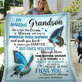 Gift For Grandson Butterfly Art Life Is Like The Ocean - Blanket - Thegiftio UK