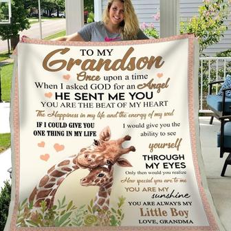 Gift For Grandson Giraffe Art Once Upon A Time I Asked God For An Angel He Sent Me You - Blanket - Thegiftio UK