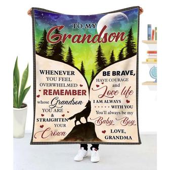 Gift For Grandson Wolf Art Whenever You Feel Overwhelmed From Grandma - Blanket - Thegiftio UK