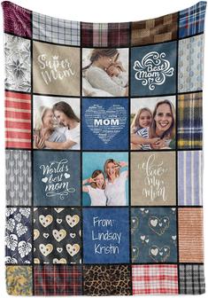 Gift for Mom, Personalized Photo Collage Fleece or Throw Blanket for Mother's Day, Soft and Fluffy Customized Birthday Present from Daughter or Son - Thegiftio UK