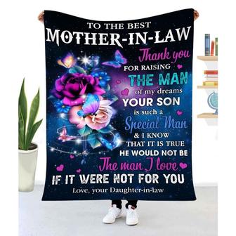 Gift For Mother-In-Law Rose Butterfly Art Thanks For Raising The Man Of My Dreams - Blanket - Thegiftio UK