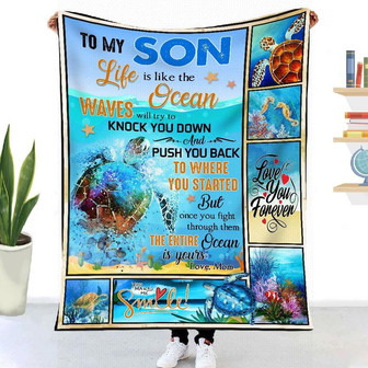 Gift For Son Turtle Art Life Is Like The Ocean - Blanket - Thegiftio UK