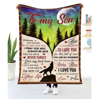 Gift For Son Wolf Art Wherever Your Journey In Life May Take You From Mom - Blanket - Thegiftio UK