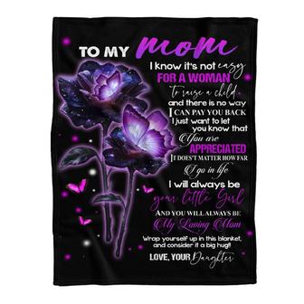 Giftcustom To My Mom Purple Roses Butterfly Blanket Gift For Mom From Daughter Birthday Gift Home Decor Bedding Couch - Thegiftio UK