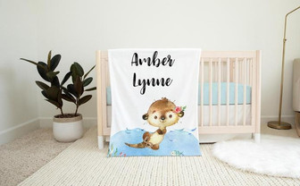 Girl Otter Blanket, Personalized Baby Blanket, Otter Nursery Theme, Newborn Blanket, Baby Shower Gift, Otter Blanket - Thegiftio UK