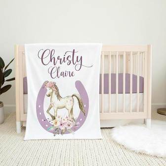Girl Pony Blanket, Horse Girl Blanket, Personalized Baby Blanket - Thegiftio UK