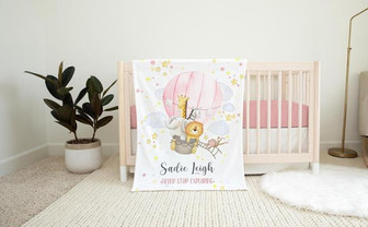 Girl Safari Hot Air Balloon Blanket, Personalized Baby Girl Blanket - Thegiftio