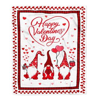 Gnome Valentine's Day Love Heart Red Plaid Buffalo Leopard Fleece Blanket - Thegiftio UK