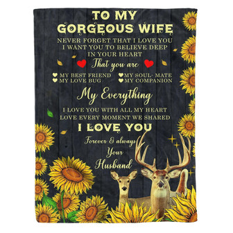 To My Gorgeous Wife Deer Fleece Blanket - Gift For Wife - Valentine Gift - Christmas Gift Gift For Christmas - Thegiftio UK