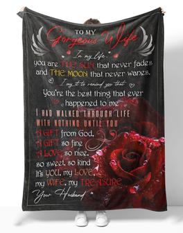 To My Gorgeous Wife Red Rose Blanket, To My Gorgeous Wife In My Life You Are The Sun That Never Fades Rose Blanket Gifts For Gorgeous Wife - Thegiftio UK