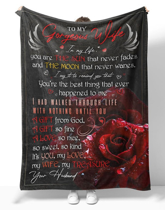 To My Gorgeous Wife Red Rose Blanket, To My Gorgeous Wife In My Life You Are The Sun That Never Fades Rose Blanket Gifts For Gorgeous Wife - Thegiftio UK