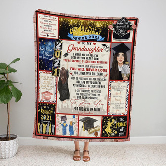 To My Granddaughter, Love Grandma Senior 2021 Graduation Fleece Blanket 218 Gift For Christmas, Home Decor - Thegiftio