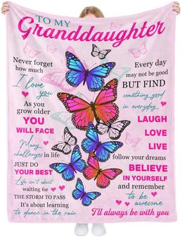 Granddaughter Blanket from Grandma Grandpa To My Granddaughter Butterfly Blanket with Positive Encourage and Love Words Printed Birthday Graduation - Thegiftio UK