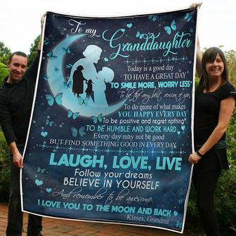To My Granddaughter Butterfly Moon Follow Your Dream Gift From Grandma Fleece Blanket Gift For Christmas - Thegiftio UK