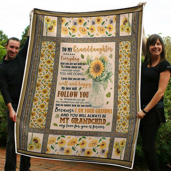 To My Granddaughter Sunflower Pray That You Are Safe Well And Happy Gift From Grandma Fleece Blanket - Thegiftio