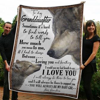 To My Granddaughter Wolf Always Be There To Support You Gift From Grandma Fleece Blanket Gift For Christmas - Thegiftio UK