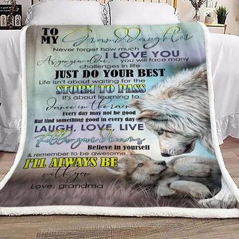 To My Granddaughter Wolf Fleece Blanket From Love Grandma - Gift For Granddaughter | Family Blanket - Thegiftio UK