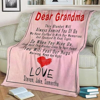 To My Grandma With Nickname of Your Grandma You Will Feel Our Hug Christmas With Kid's Names Blanket - Thegiftio UK