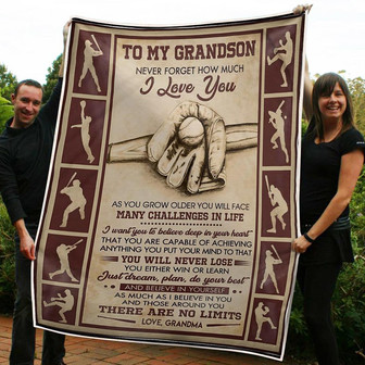 To My Grandson Baseball Believe In Yourself No Limit Gift From Grandma Fleece Blanket Gift For Christmas - Thegiftio UK