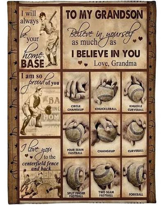 To My Grandson Baseball Blanket From Grandma I Will Always Be Your Home Base Great Gift For Christmas - Thegiftio UK