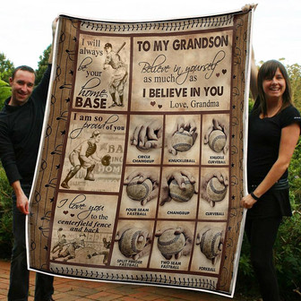 To My Grandson Baseball I Love You To The Centerfield Fence Anf Back Gift From Grandma Fleece Blanket - Thegiftio UK