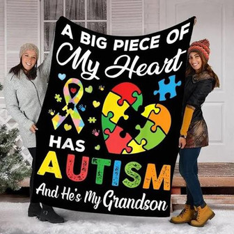 To My Grandson A Big Piece Of My Heart Has Autism Great For Birthday Christmas Thanksgiving - Thegiftio UK