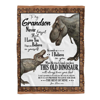 To My Grandson Dinosaur Always Have Your Back Gift From Glam-Ma Grandpa Fleece Blanket Gift For Christmas - Thegiftio UK