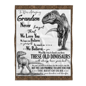 To My Grandson Dinosaur Always Have Your Back Gift From Grandma And Grandpa Fleece Blanket - Thegiftio UK