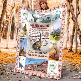 To My Grandson Dinosaur Blanket From Grandma I'll Be Hugging You Great For Birthday Christmas Thanksgiving - Thegiftio UK