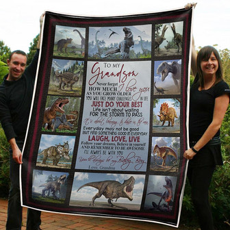 To My Grandson Dinosaur Remember To Be Awesome Gift From Grandma Fleece Blanket Gift For Christmas - Thegiftio