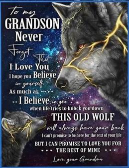 to My Grandson Never Forget that I Love You Grandma Flash Wolf Galaxy Premium Blanket Gift For Christmas - Thegiftio UK