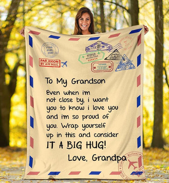 To My Grandson from Grandpa Airmail Envelop Fleece Blanket Blanket Gifts for Birthday Christmas Thanksgiving - Thegiftio