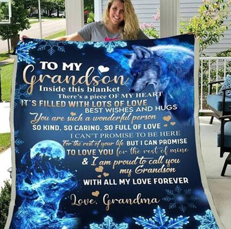 To My Grandson Inside This Blanket There Is A Piece Of My Heart Wolf Blanket Gift For Christmas, Home Decor - Thegiftio UK