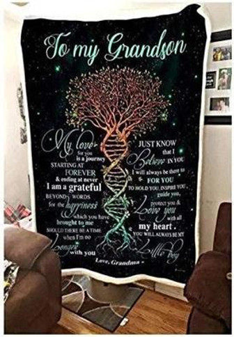 To My Grandson My Love For You Is A Journey Starting At Forever From Grandma Blanket Gift For Christmas - Thegiftio UK