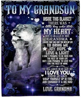 To My Grandson There Was A Little Bot Who Stole My Heart Lions Blanket Gift For Christmas, Home Decor - Thegiftio UK