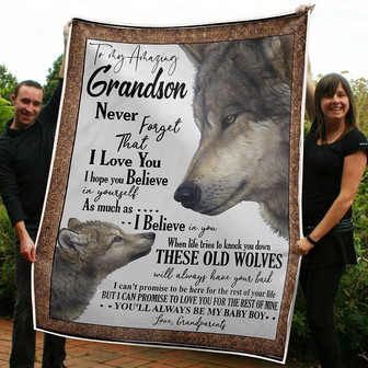 To My Grandson These Old Wolves Will Always Have Your Back Gift From Grandparents Blanket Gift For Christmas - Thegiftio UK