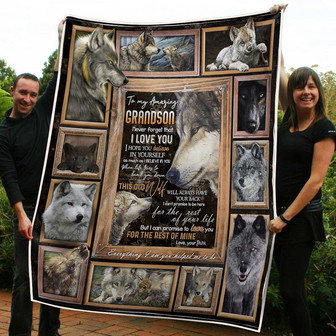To My Grandson Wolf Believe In Yourself Gift From Grandpa Fleece Blanket Gift For Christmas, Home Decor - Thegiftio UK