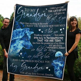 To My Grandson Wolf You Are So Kind Caring And Full Of Love Gift From Grandma Fleece Blanket - Thegiftio UK