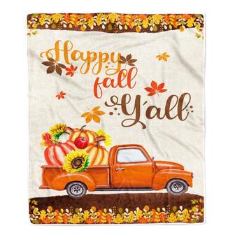Happy Fall Y'all Autumn Thanksgiving Truck with Pumpkin and Retro Fleece Blanket - Thegiftio UK