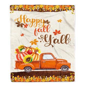 Happy Fall Y'all Autumn Thanksgiving Truck with Pumpkin and Retro Fleece Blanket - Thegiftio UK