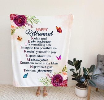 Happy Retirement Blanket, Flower With Butterfly Blanket, Best Gift For Retirement, Retirement Gifts For Women. - Thegiftio